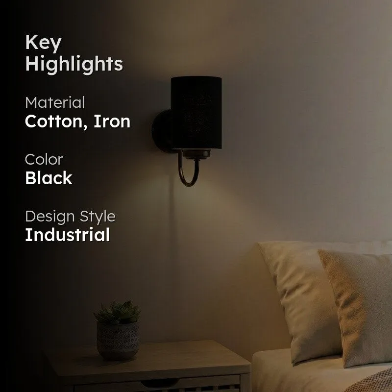 Cyluxe Matte Black Cotton Wall Lamp - Black - 2