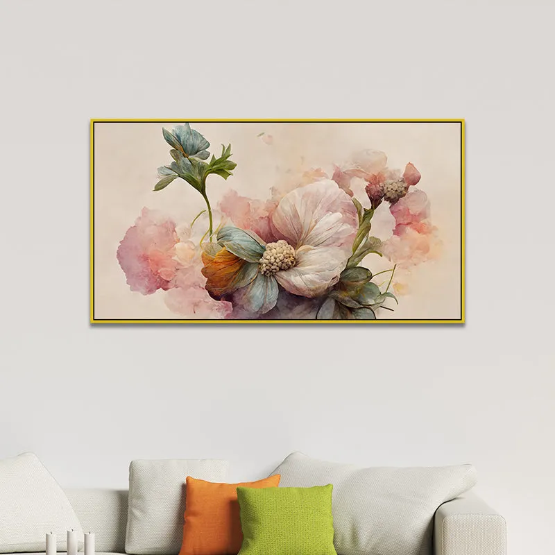 Blush Pink Petals Floral Canvas Wall Painting With Frame - Gold media 3
