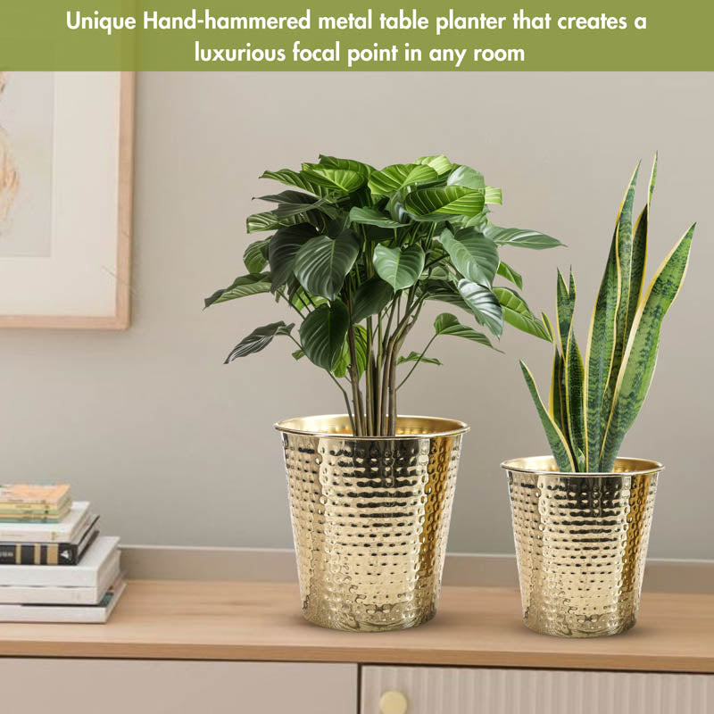 Glossy Hammered Bucket Planter - Set of 2 media 6