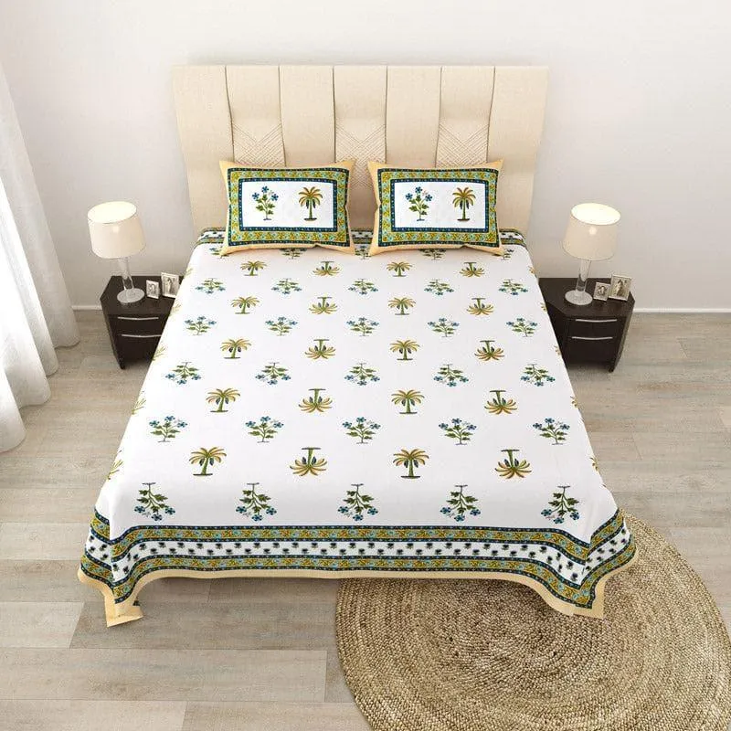 Palm Fields Printed Cotton Bedsheet (Yellow) - 140 TC media 3