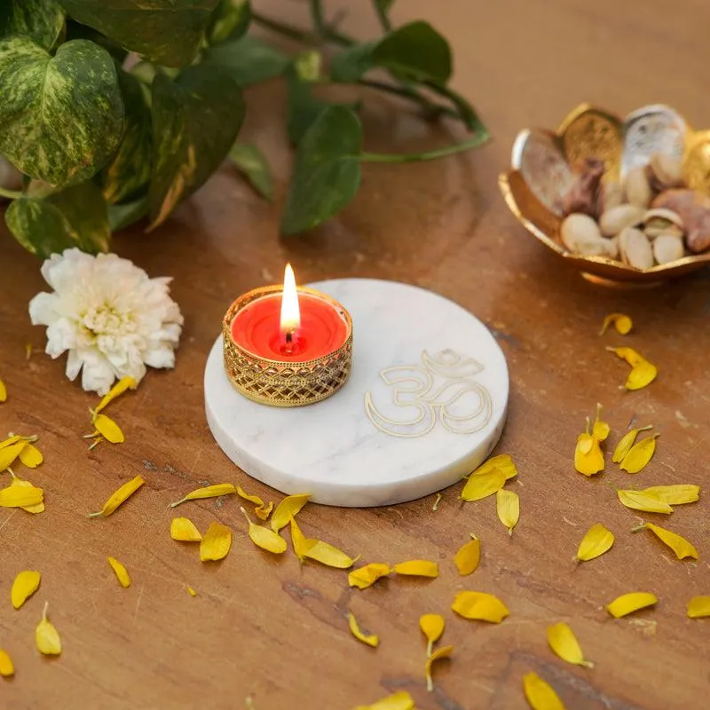 Om Tealight Candle Holder With Marble Base media 1