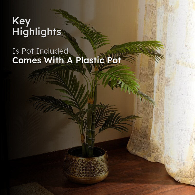 Artificial Realistic Areca Palm Plant With Black Plastic Pot - 3.3 Feet media 2