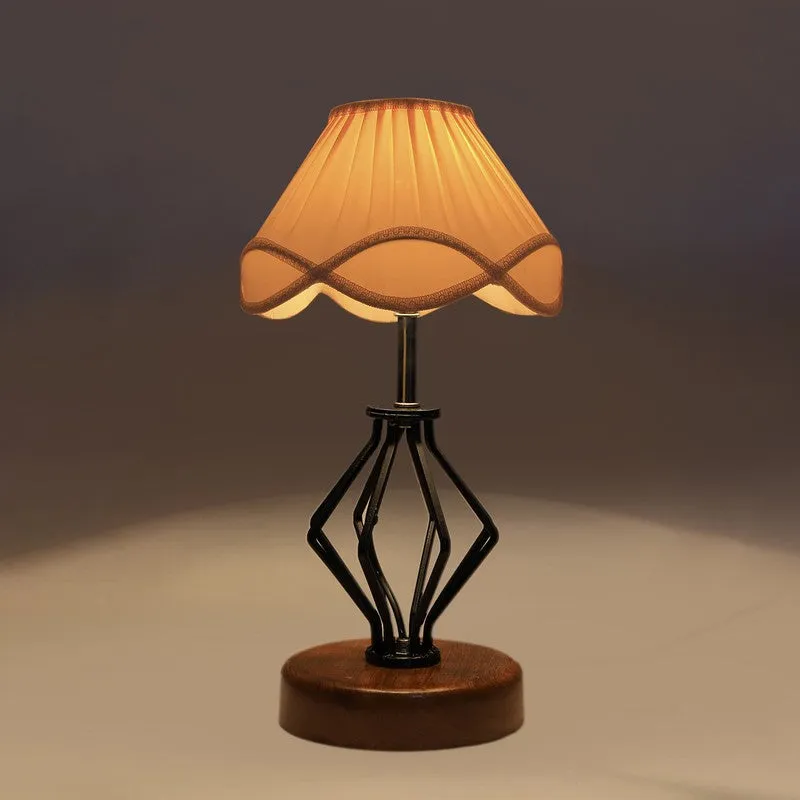 Aurencia Cotton Table Lamp With Wooden Base - Ivory media 6
