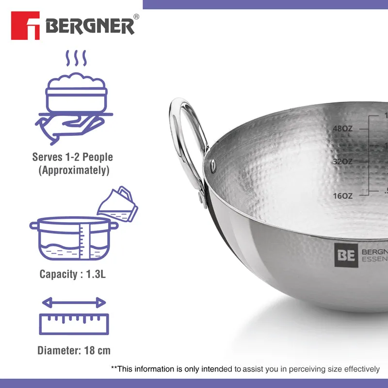 Bergner Stainless Steel Hammered Kadhai - 1300 mL media 6