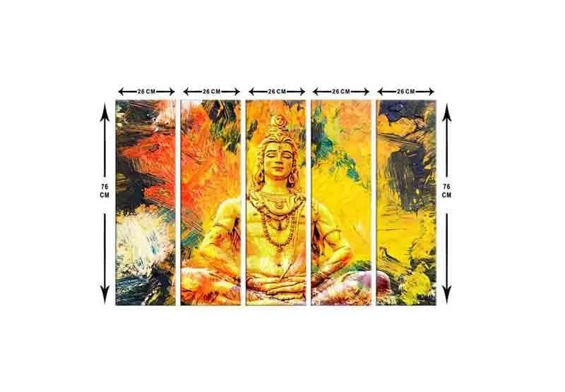 Front view of a five-panel wall art set with a meditative figure on a white background