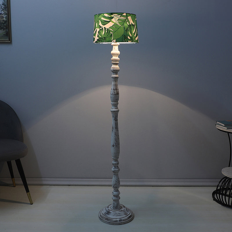 Kaizen Totem Printed Mango Wood Floor Lamp - White