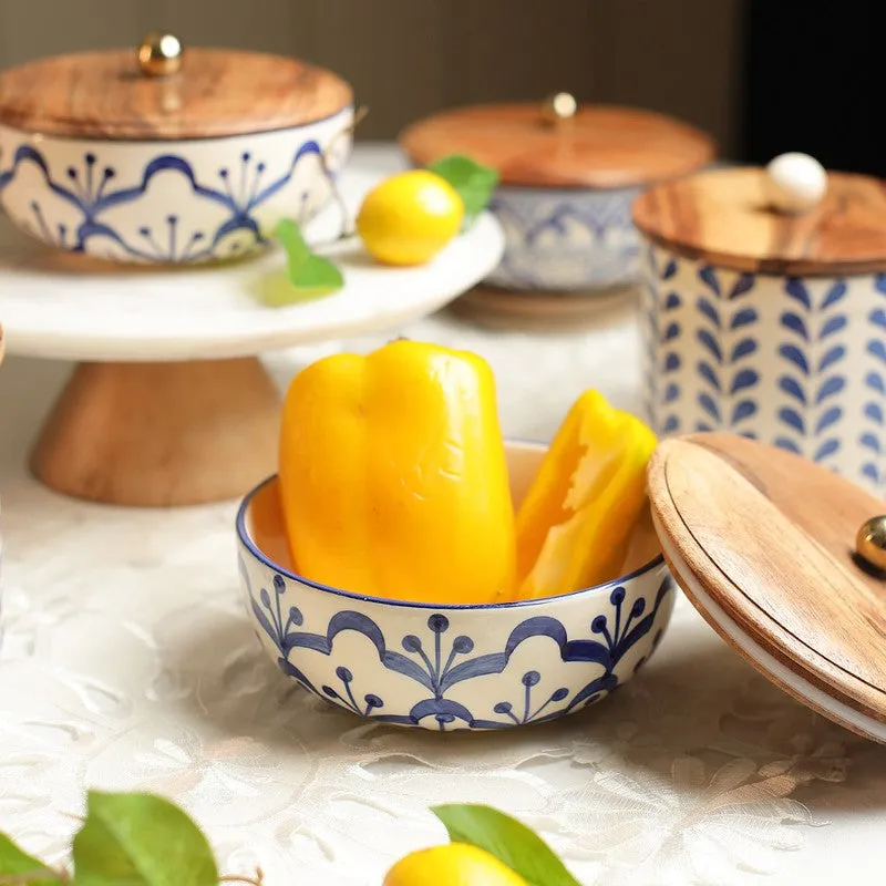 Sumi Indian Ink Ceramic Bowl with Mango Wood Lid - 750 mL media 5
