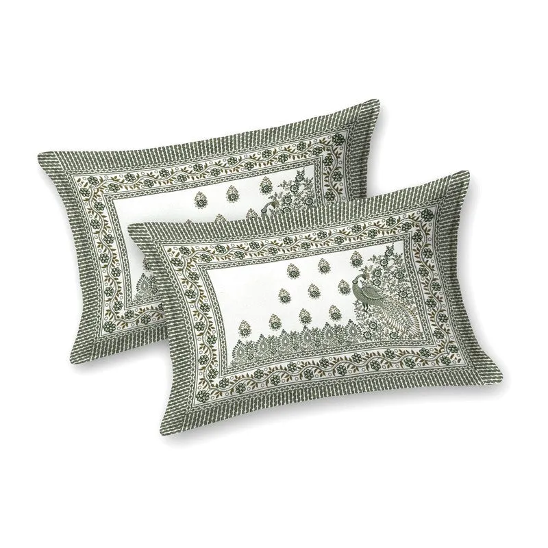Nestor Cotton Bedsheet (White,Olive Green) - 240 TC media 4