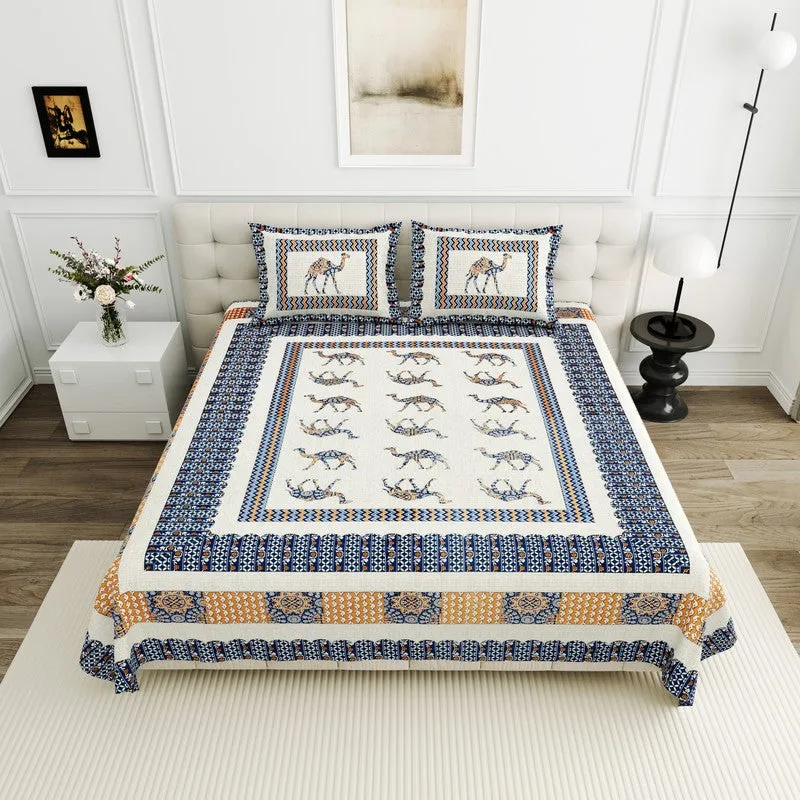Camelia Cotton Bedsheet (Blue) - 160 TC media 1