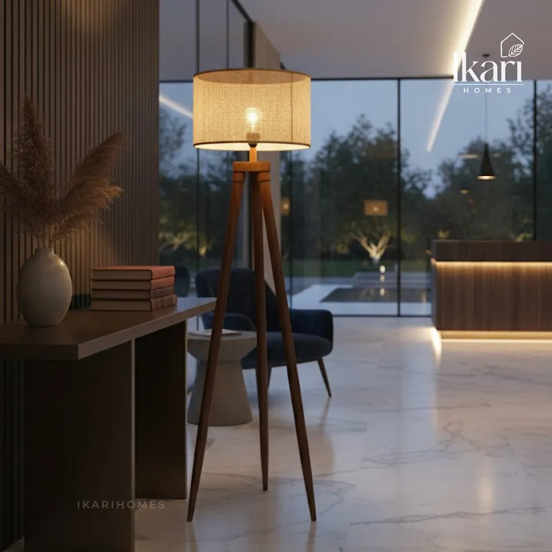 Tripod Hex Acacia Wood Floor Lamp media 3