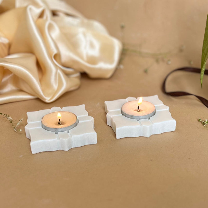 Eudora Leaf Handcrafted Marble Tealight Candle Holder - Set Of Two media 3
