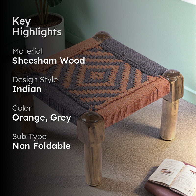 Hirox Sheesham Wooden Bench - Orange,Grey media 2