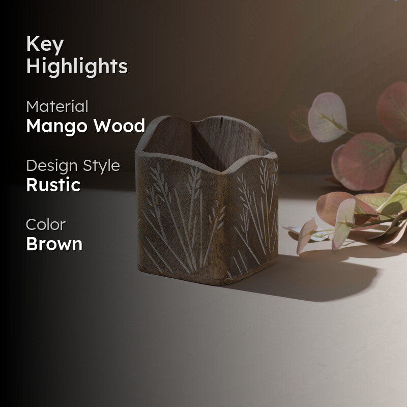 Rustik Handcrafted Mango Wood Cutlery Stand media 2