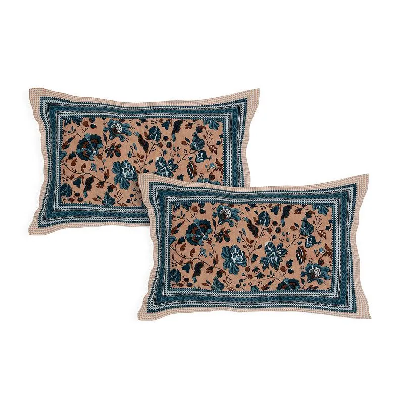 Vishala Ethnic Cotton Bedsheet (Brown,Blue) - 180 TC media 3