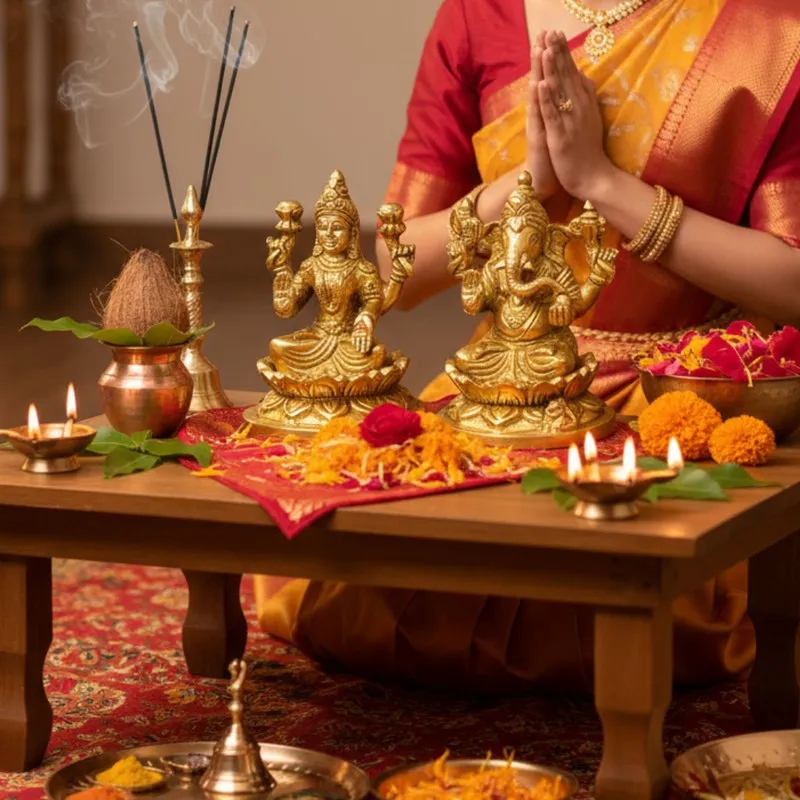 Lakshmi Ganesh Brass Showpiece - Gold media 3
