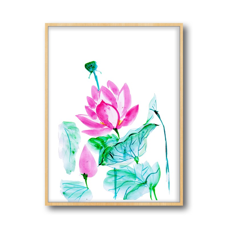 Lotus Brushstrokes Archival Paper Wall Art  - Natural Brown Frame media 5