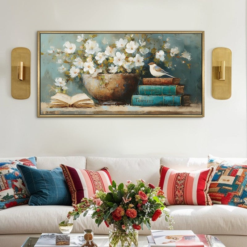 Sparrows Pause Canvas Wall Painting With Frame