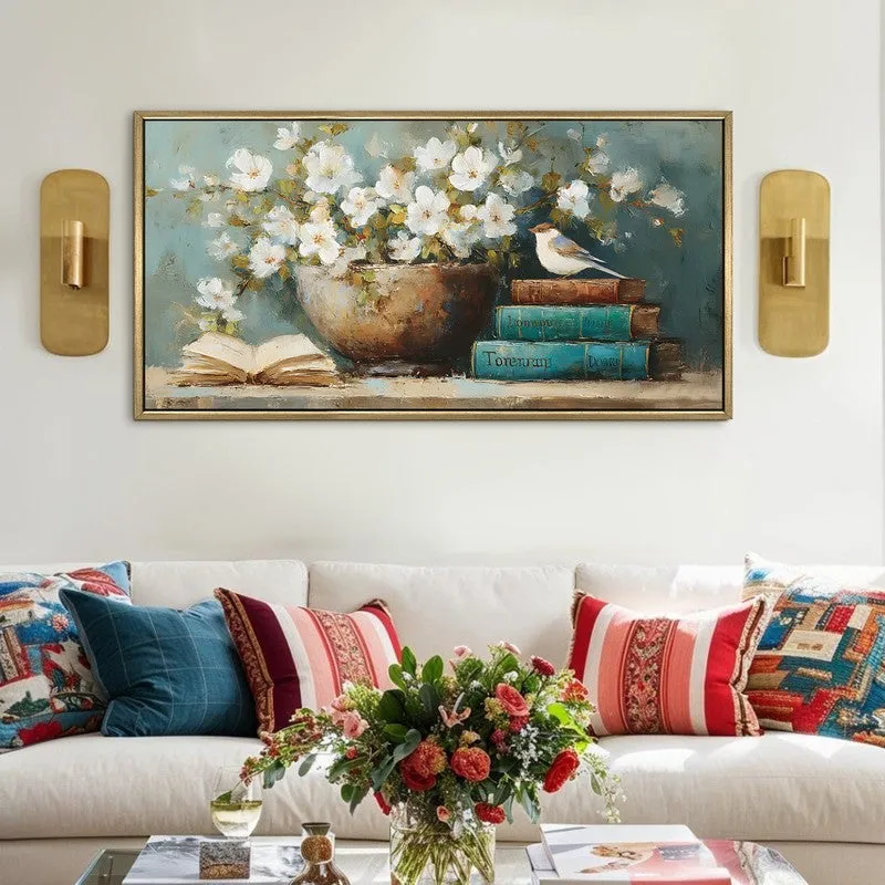 Sparrows Pause Canvas Wall Painting With Frame media 1