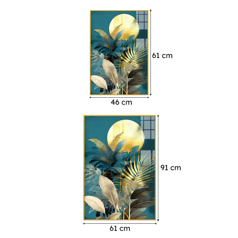 Moon & Velvet Floral Canvas Wall Art With Frame - Gold media 6