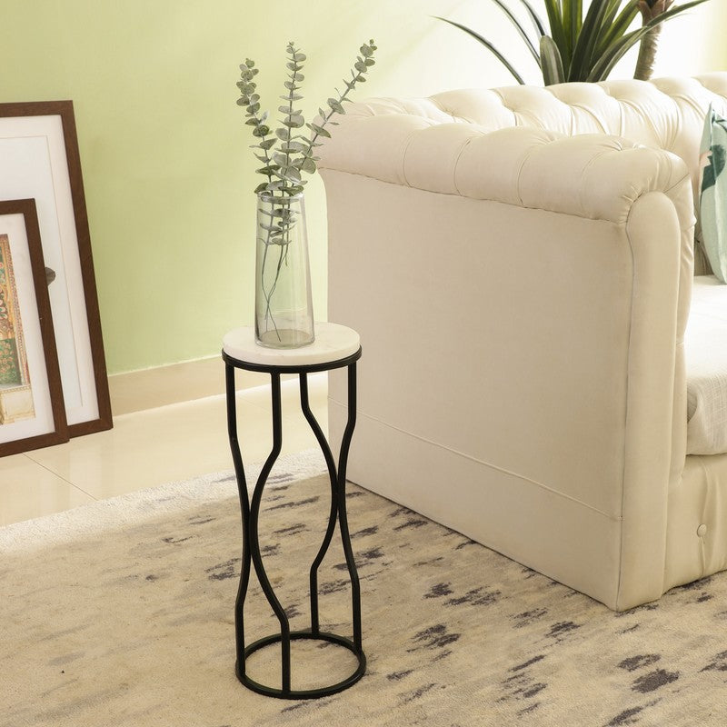 Marble Top Base Aluminum Side Table (Black) - Small