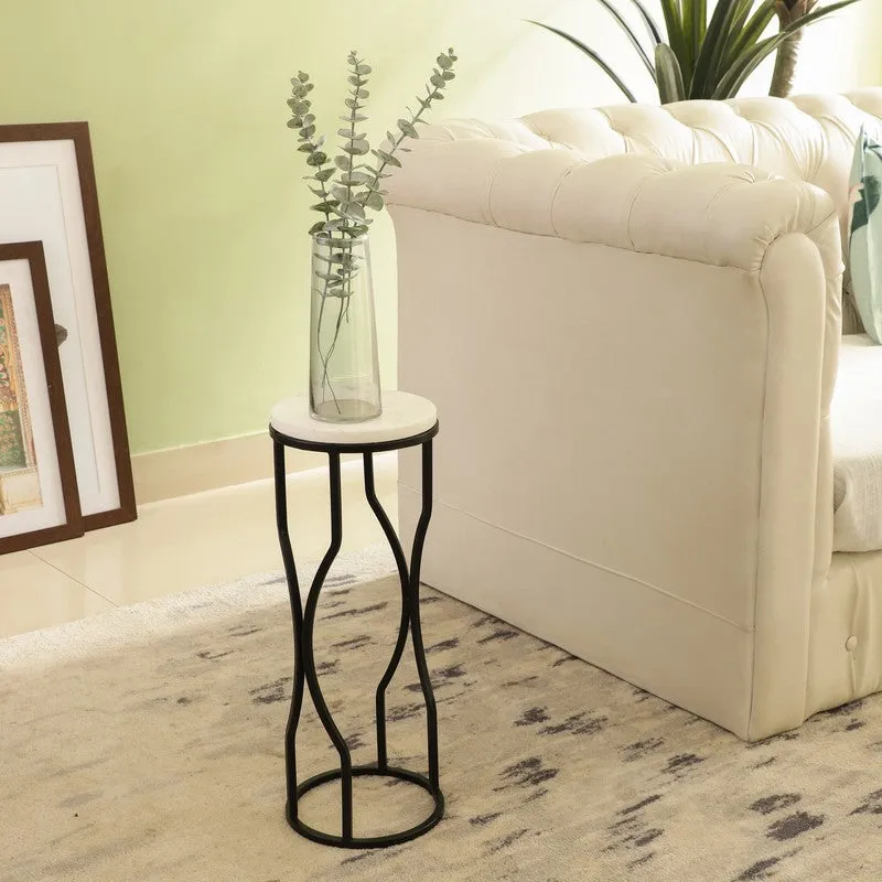 Marble Top Base Aluminum Side Table (Black) - Small media 1