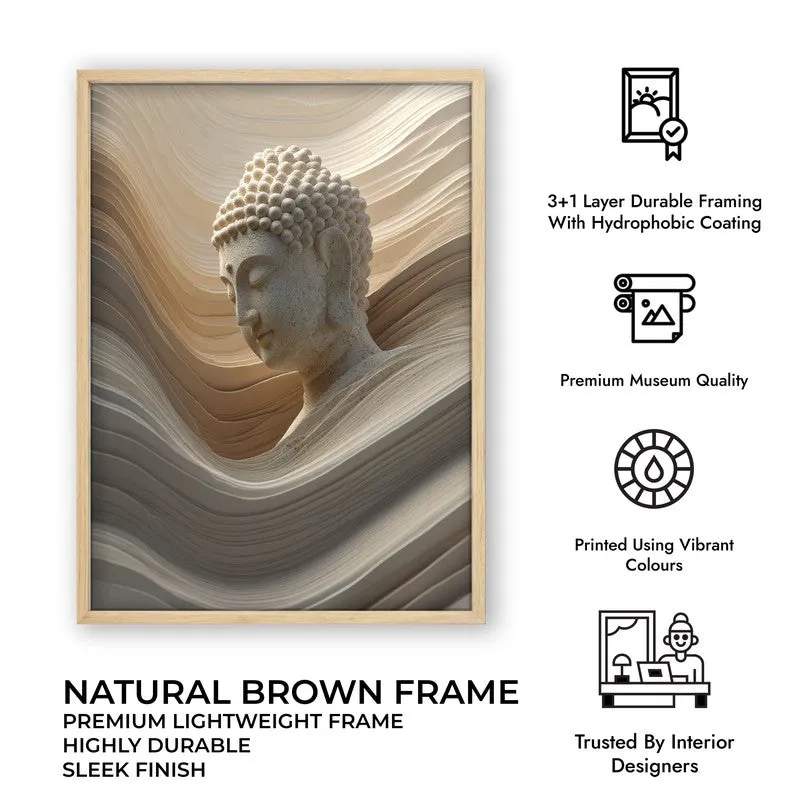 Aurum Buddha Archival Paper Wall Painting With Brown Frame media 9