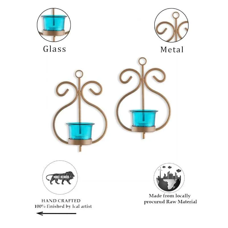 Seina Gold Frame Sconce Candle Holder (Azure) - Set Of Two media 5