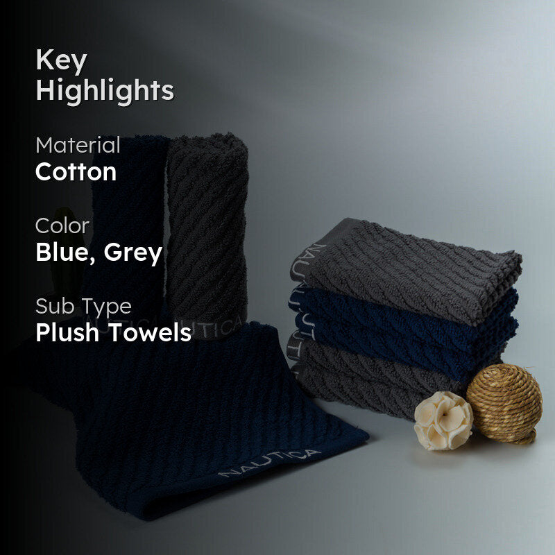 Nautica Cross View Face Towel (Grey, Navy) - Set Of Eight media 2