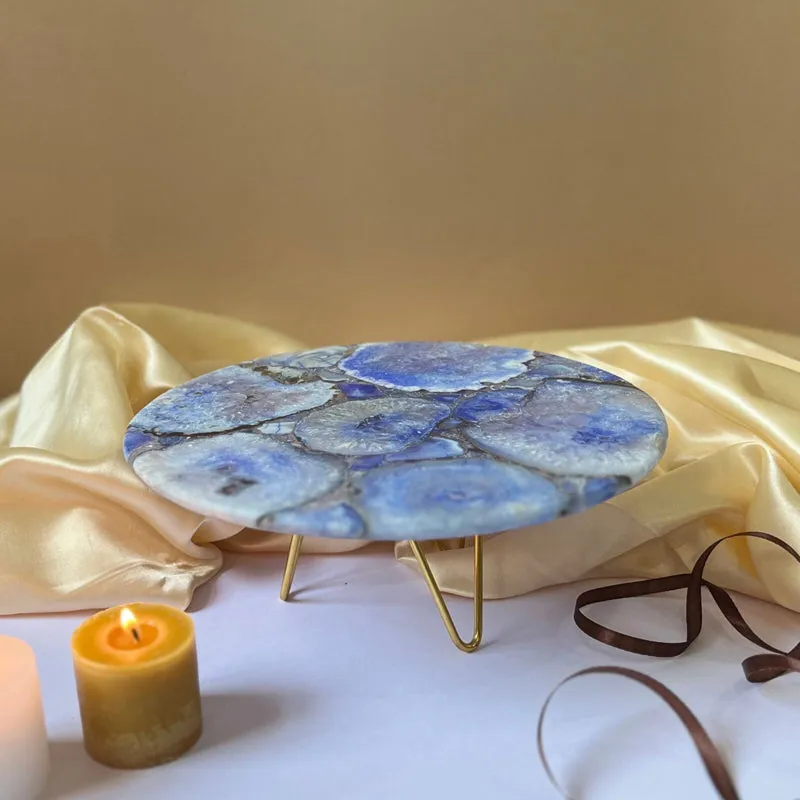 Myrla Handcrafted Agate Cake Stand - Blue media 3