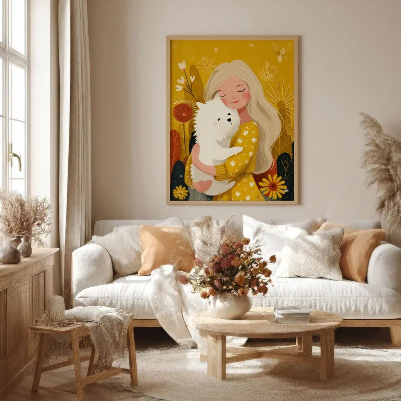 Golden Snuggle Canvas Wall Painting - Brown Frame media 4