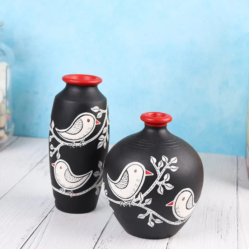Neel Pakhi Handpainted Terracotta Vase - Set Of Two media 7