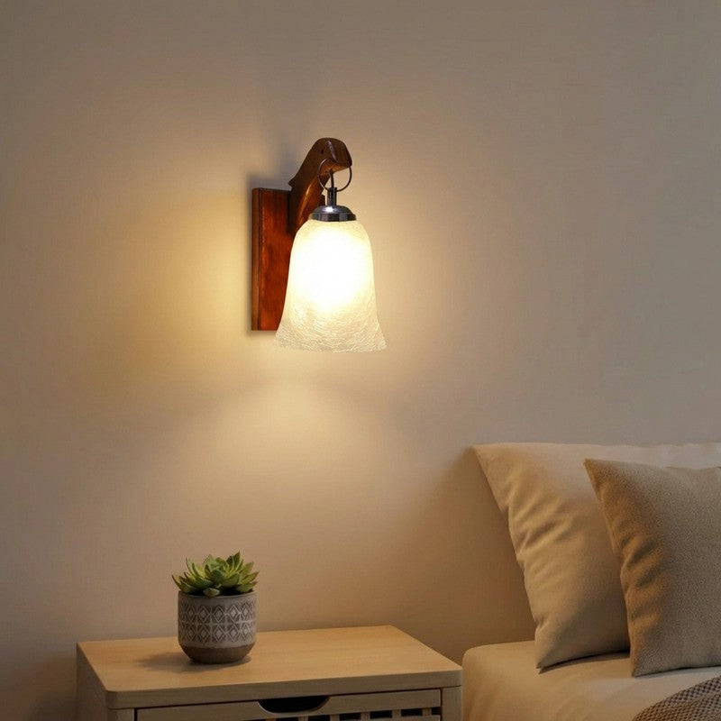 Crystal Bloom Wood Base Glass Wall Lamp