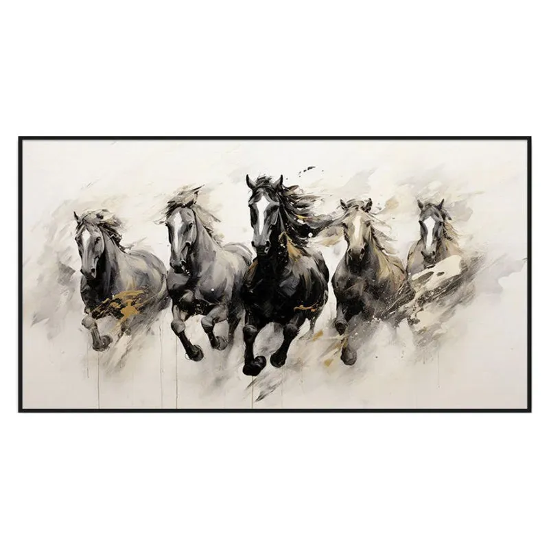 Ebony Stallions Canvas Wall Painting With Frame - Black media 4