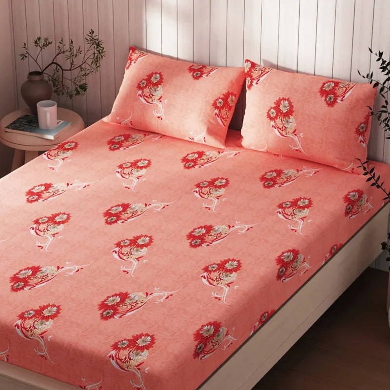 Lopez Flora Cotton Bedsheet (Coral) - 120 TC media 5