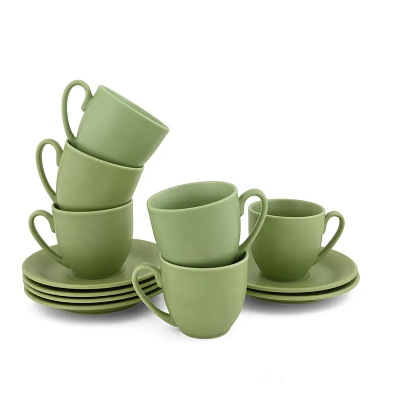 CozySip Porcelain Cup & Saucer (Green/200 mL Each) - Set of Six media 4