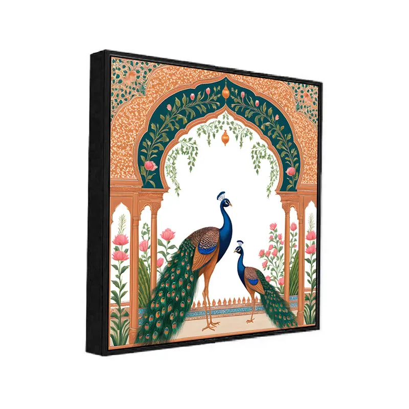 Royal Peacock Pair Canvas Wall Painting With Frame - Black media 3