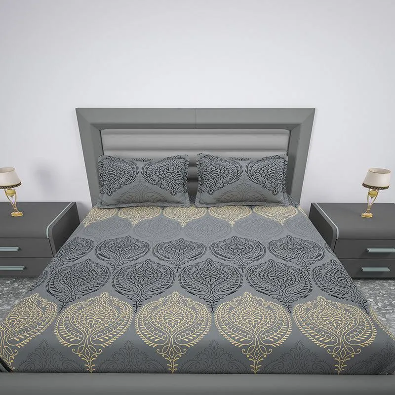 Folk Flair Ethnic Cotton Bedsheet (Grey) - 144 TC media 5
