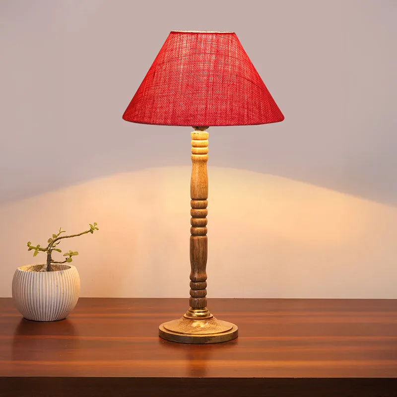 Loft Gleam Table Lamp With Carved Wooden Base - Red,Brown media 1
