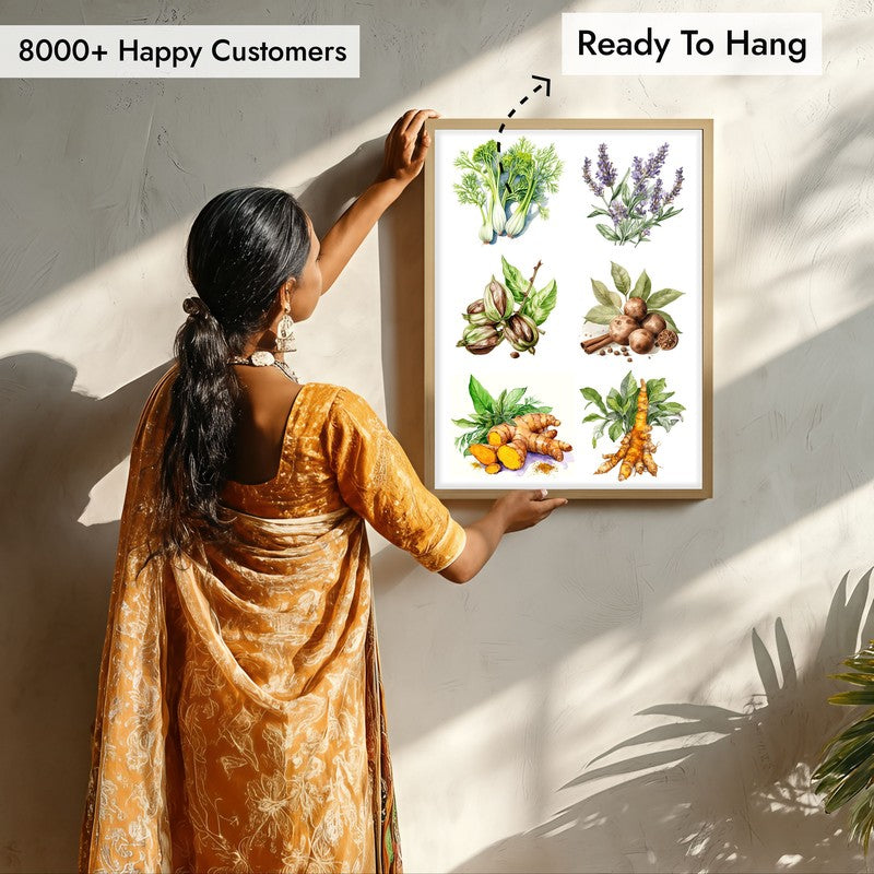 Garden Of Herbs Framed Canvas Archival Canvas Wall Painting - Natural Brown Frame media 6