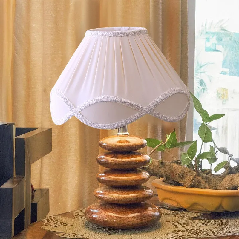 Raelynn Cotton Table Lamp With Wooden Base - Ivory media 3