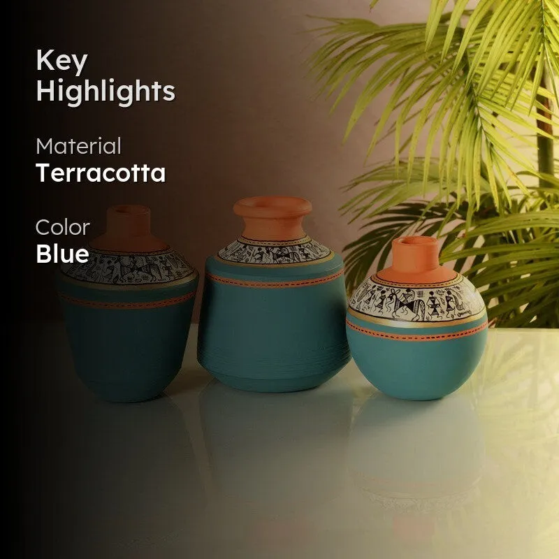 Aquaora Blue & Terracotta Artistic Vase - Set Of Three media 2