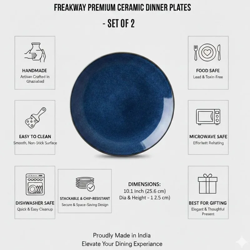 Ceramic Dinner Plates (Blue) - Set of Two media 6