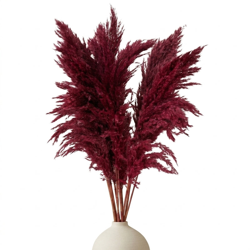 Puffy Fibre Artificial Pampas Stems - 2.62 ft (Red) media 5