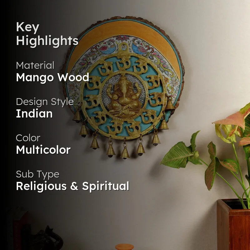Ganesh Ji Round Mango Wood Wall Accent media 2