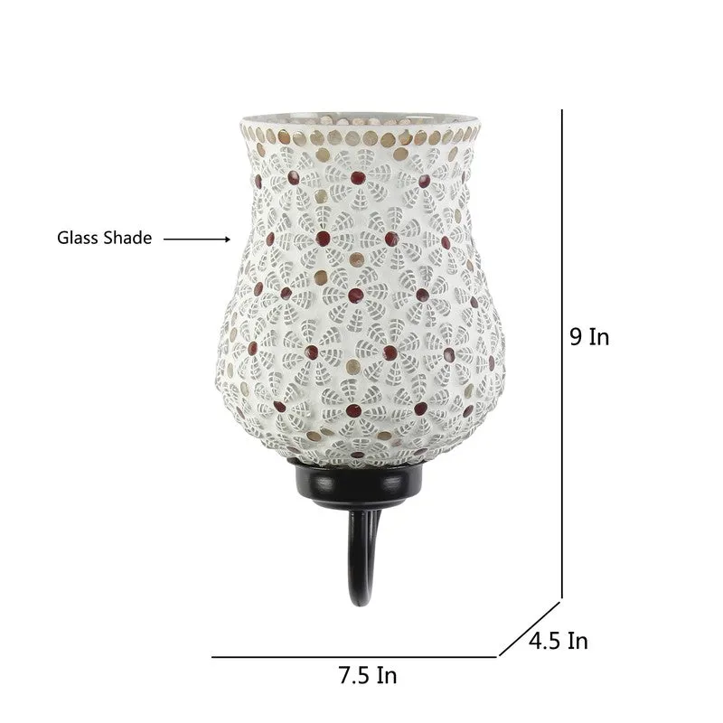White mosaic glass wall lamp shown with annotated dimensions