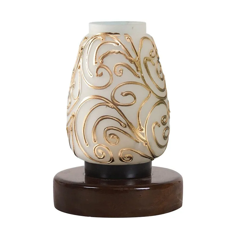 Gloflare Glass Table Lamp With Wooden Base - White media 5