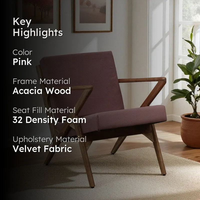 Metrona Acacia Wood Accent Chair - Pink media 2