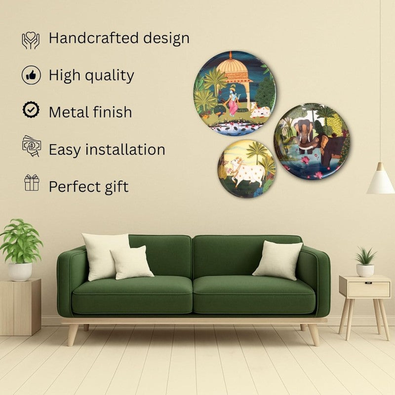 Kamadhenu Pastures Wall Plate - Set Of Three media 3