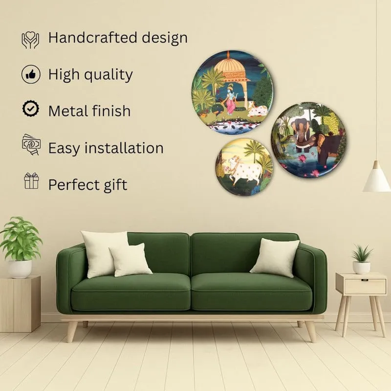 Kamadhenu Pastures Wall Plate - Set Of Three media 3