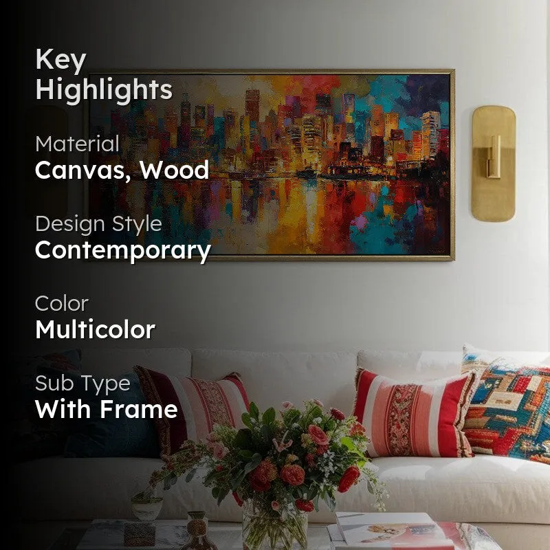 Nightfall City Canvas Wall Painting With Frame media 2